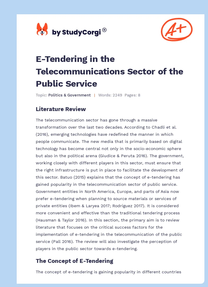 E-Tendering in the Telecommunications Sector of the Public Service. Page 1