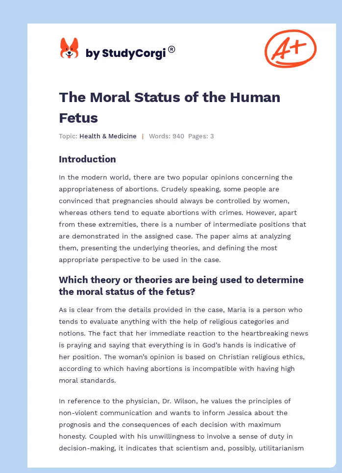 The Moral Status of the Human Fetus. Page 1