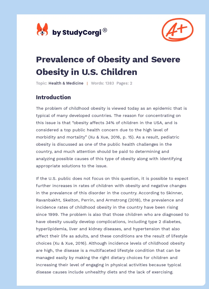 Prevalence of Obesity and Severe Obesity in U.S. Children. Page 1