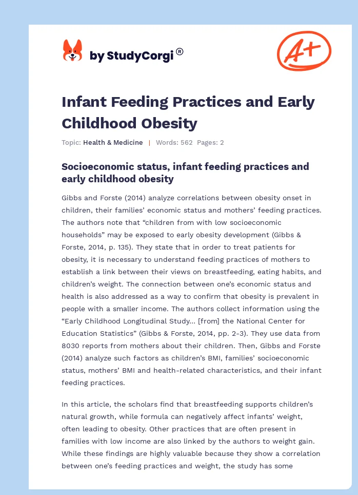 Infant Feeding Practices and Early Childhood Obesity. Page 1
