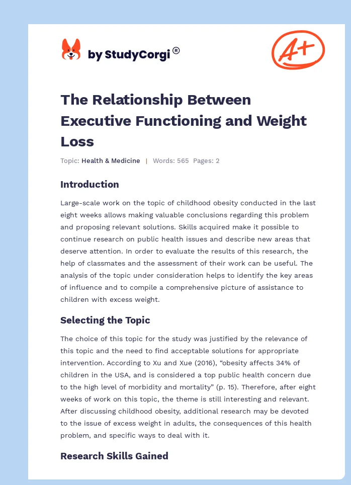 The Relationship Between Executive Functioning and Weight Loss. Page 1