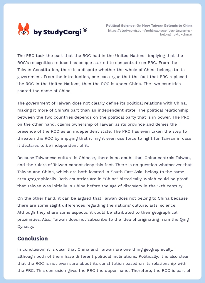 Political Science: On How Taiwan Belongs to China. Page 2