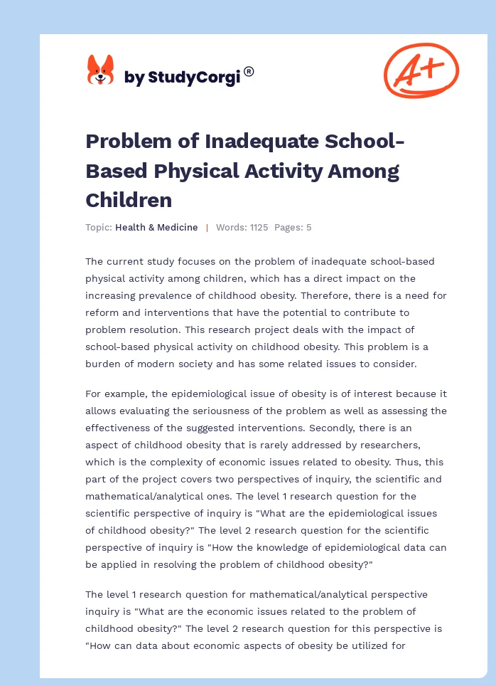 Problem of Inadequate School-Based Physical Activity Among Children. Page 1