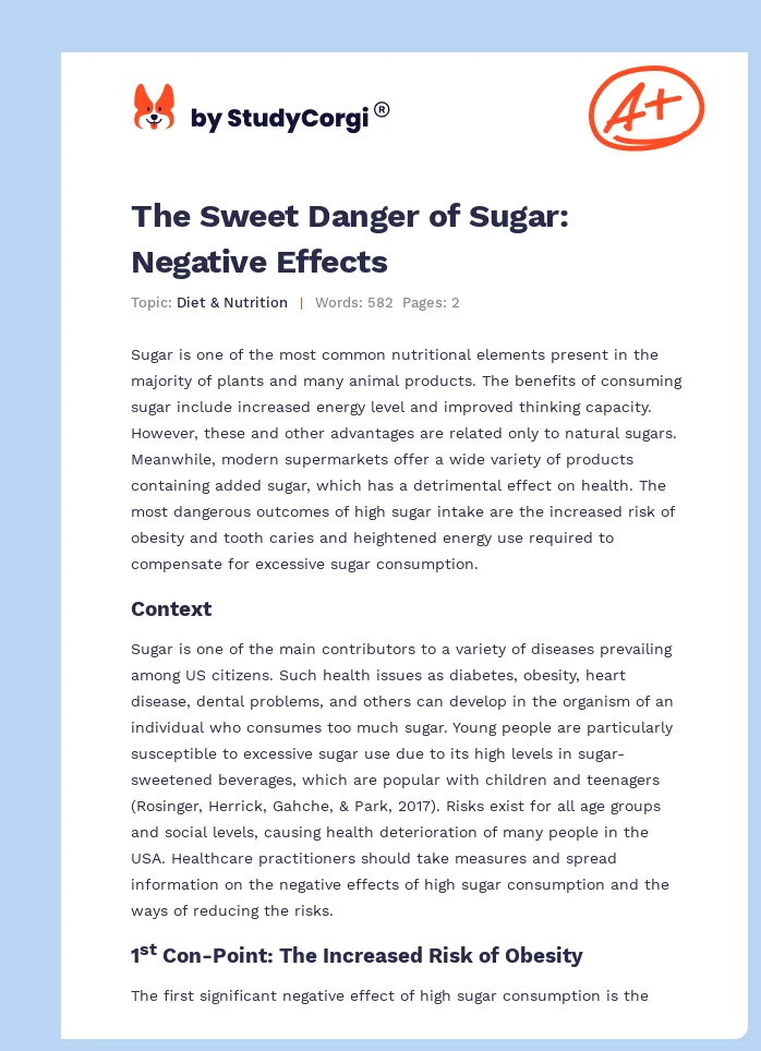 The Sweet Danger of Sugar: Negative Effects. Page 1