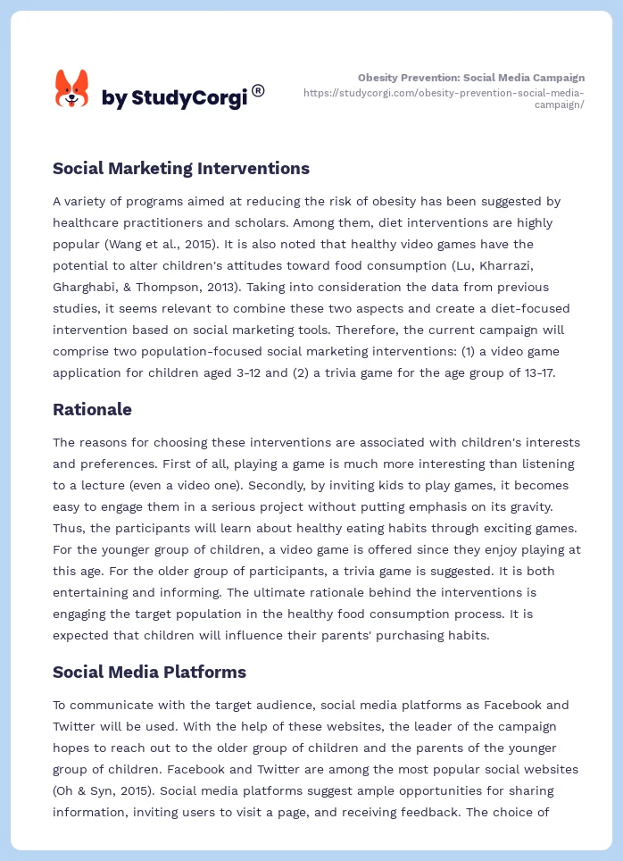 Obesity Prevention: Social Media Campaign. Page 2