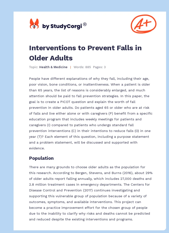 Interventions to Prevent Falls in Older Adults. Page 1