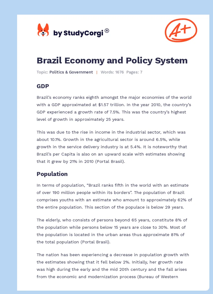 Brazil Economy and Policy System. Page 1