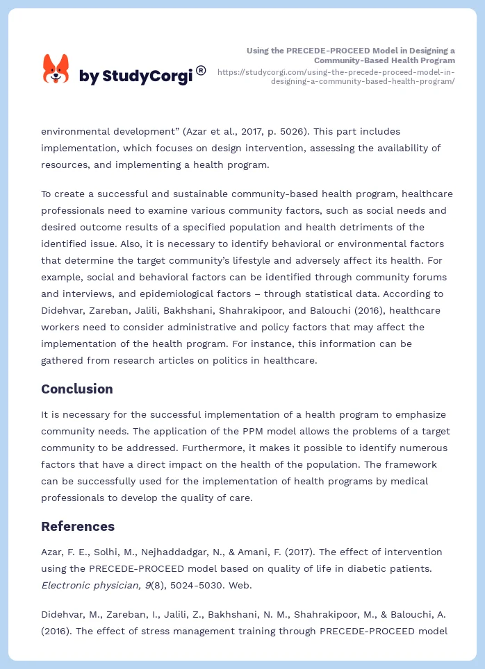 Using the PRECEDE-PROCEED Model in Designing a Community-Based Health Program. Page 2