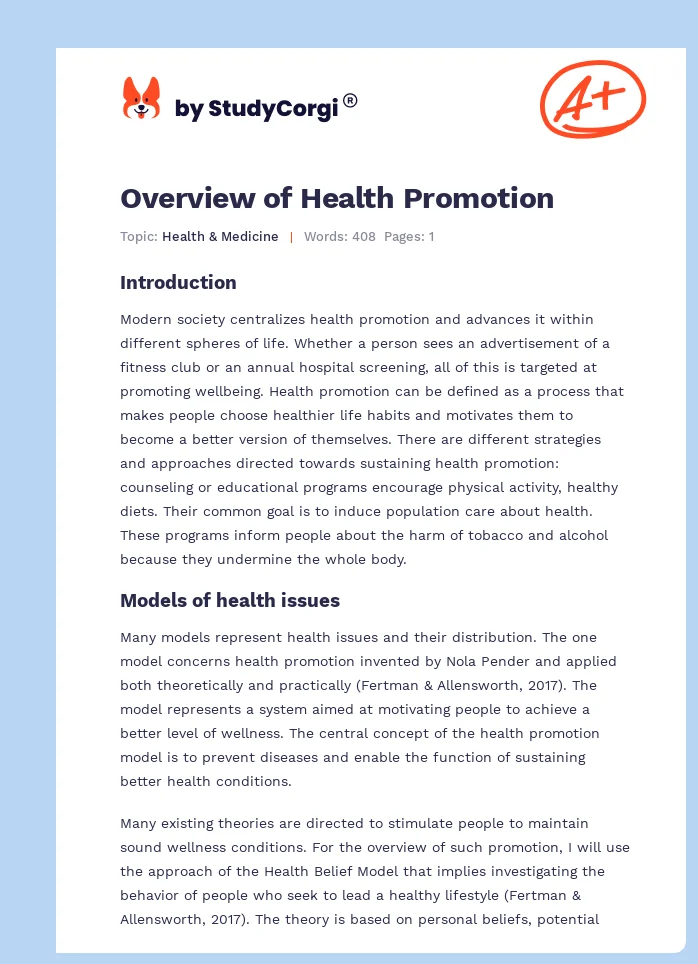 Overview of Health Promotion. Page 1