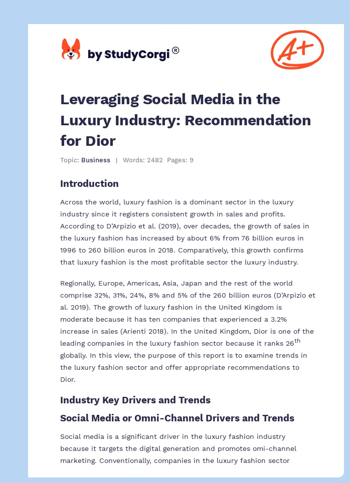 Leveraging Social Media in the Luxury Industry: Recommendation for Dior. Page 1