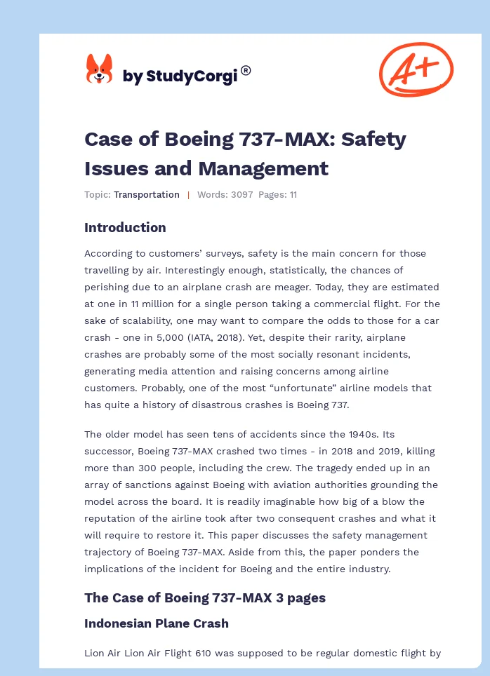 Case of Boeing 737-MAX: Safety Issues and Management. Page 1