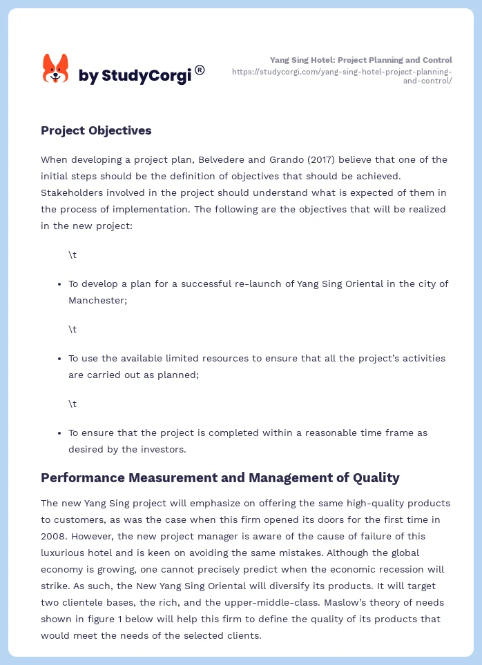 Yang Sing Hotel: Project Planning and Control. Page 2