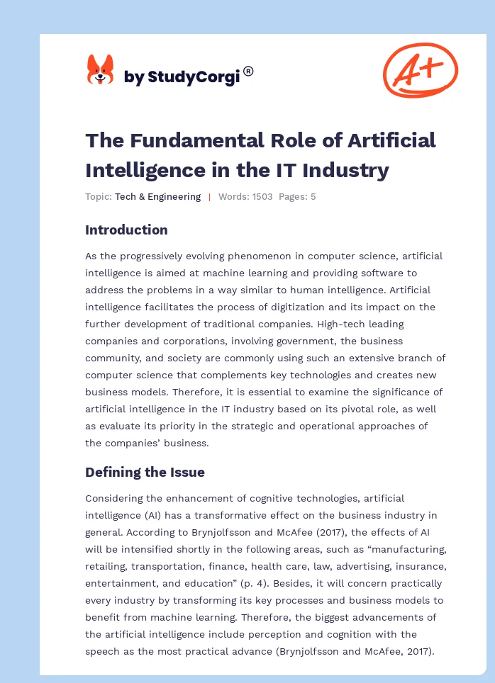 The Fundamental Role of Artificial Intelligence in the IT Industry. Page 1