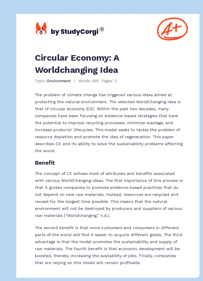 Circular Economy: A Worldchanging Idea. Page 1
