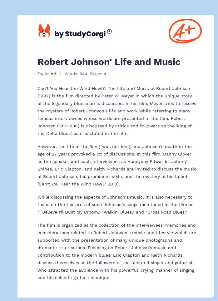 Robert Johnson' Life and Music. Page 1