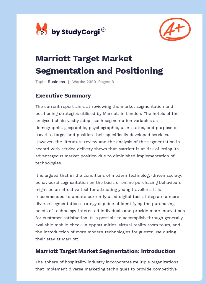 Marriott Target Market Segmentation and Positioning. Page 1