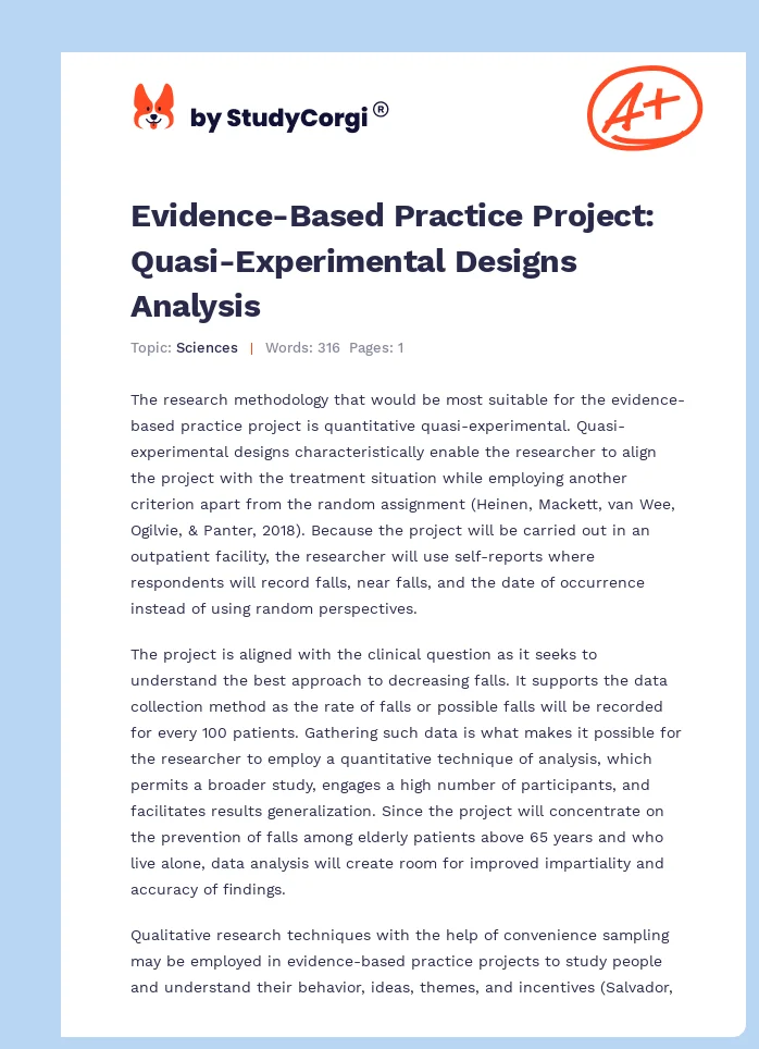 Evidence-Based Practice Project: Quasi-Experimental Designs Analysis. Page 1