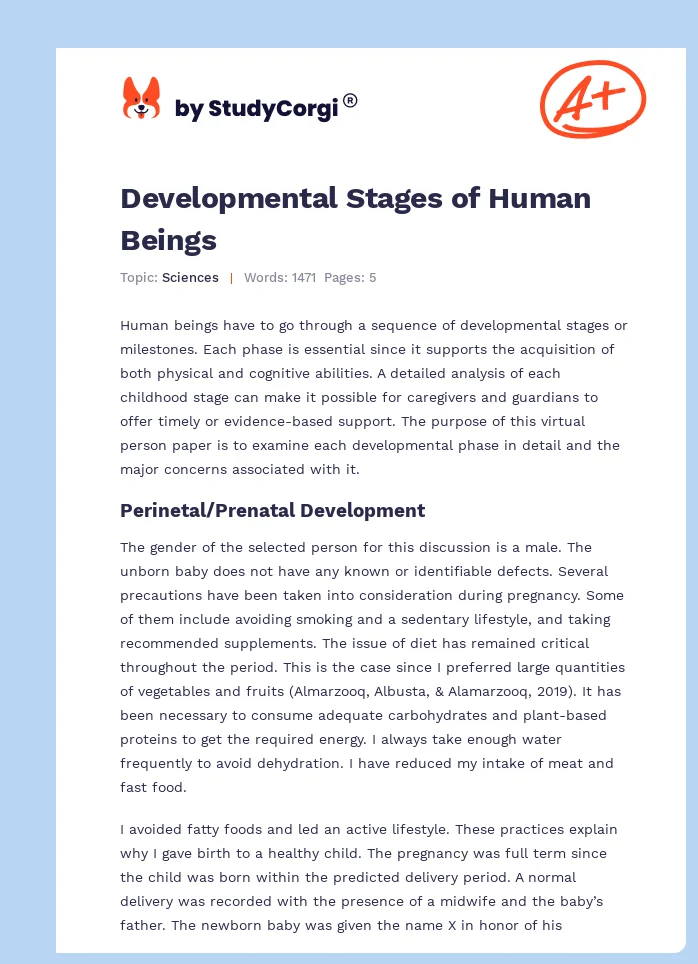 Developmental Stages of Human Beings. Page 1