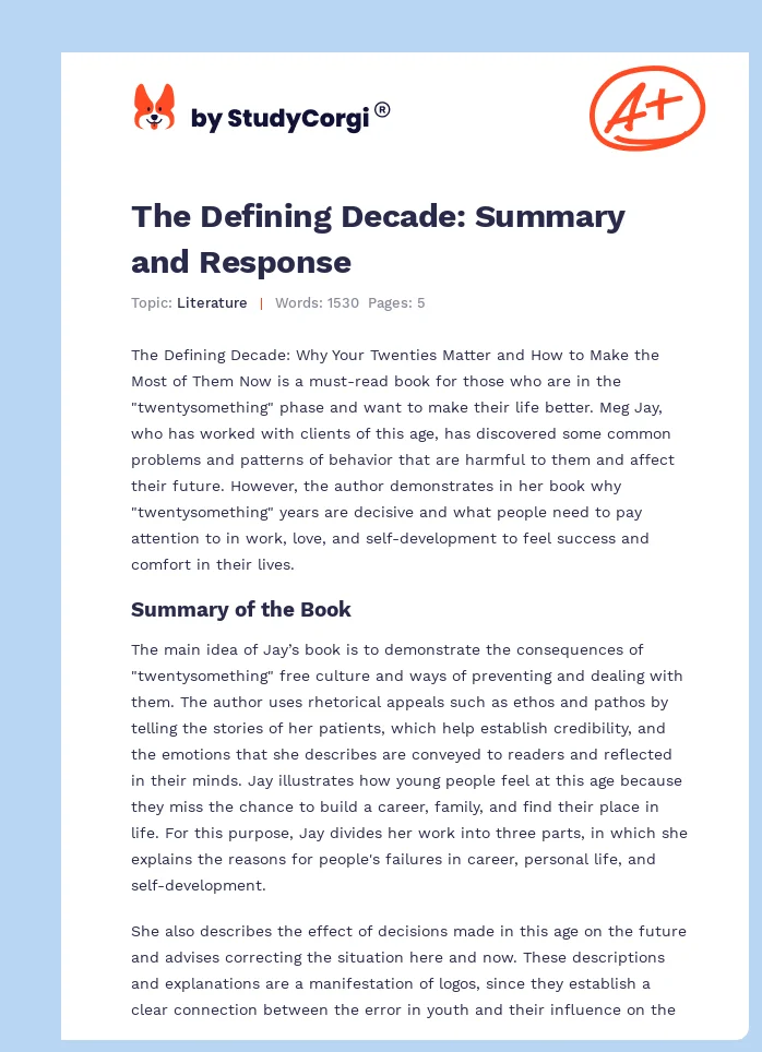 The Defining Decade: Summary and Response. Page 1