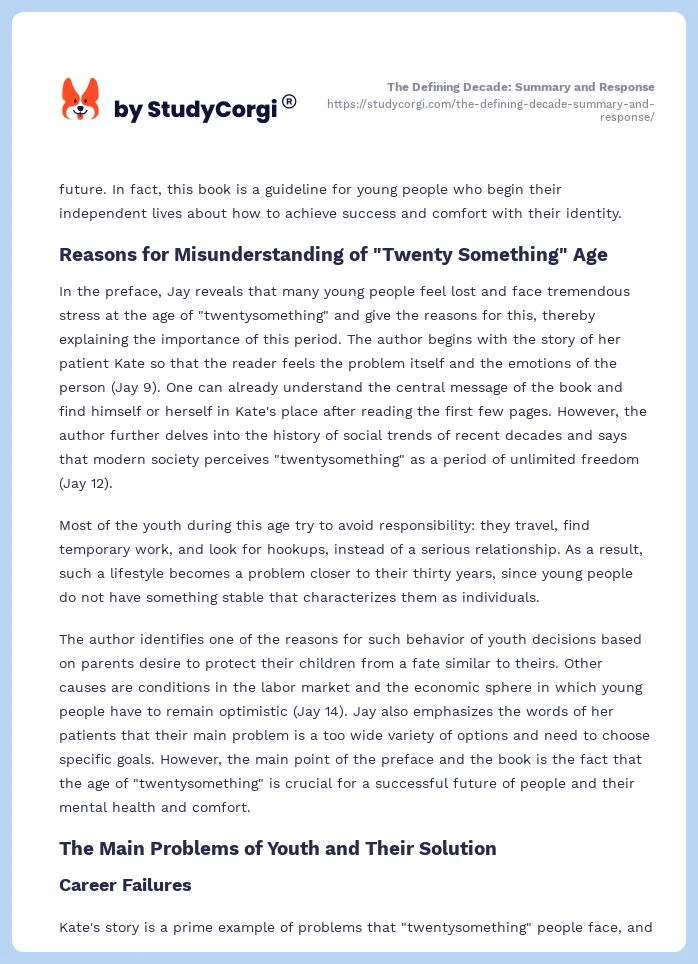 The Defining Decade: Summary and Response. Page 2
