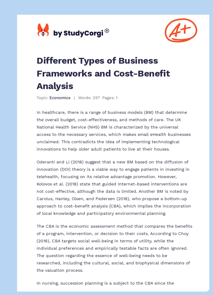 Different Types of Business Frameworks and Cost-Benefit Analysis. Page 1