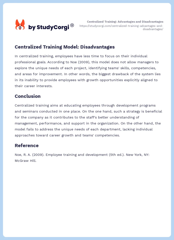 Centralized Training: Advantages and Disadvantages. Page 2