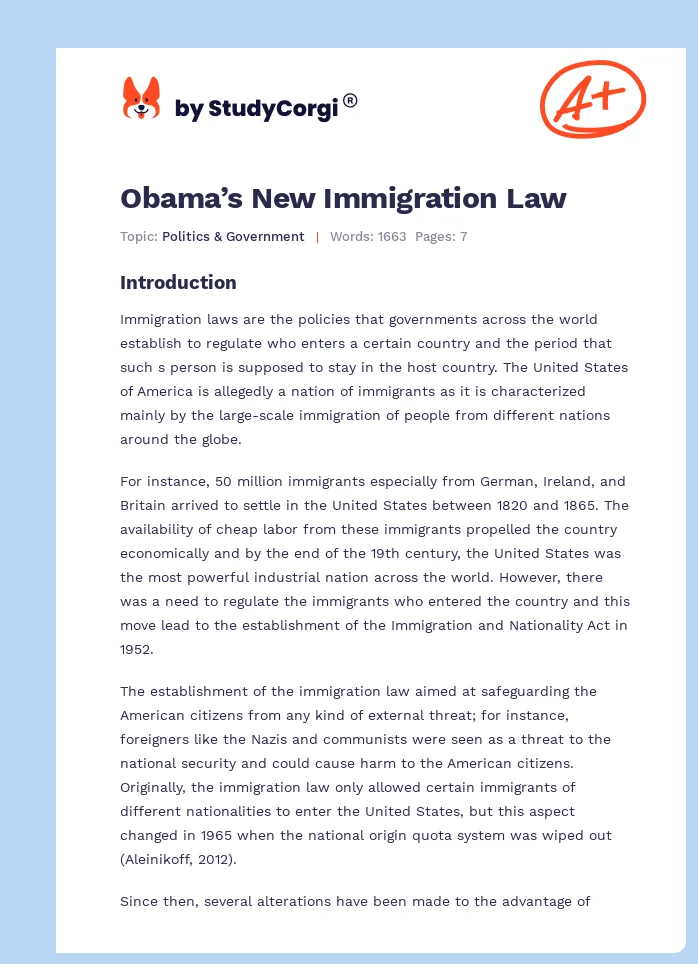 Obama’s New Immigration Law. Page 1