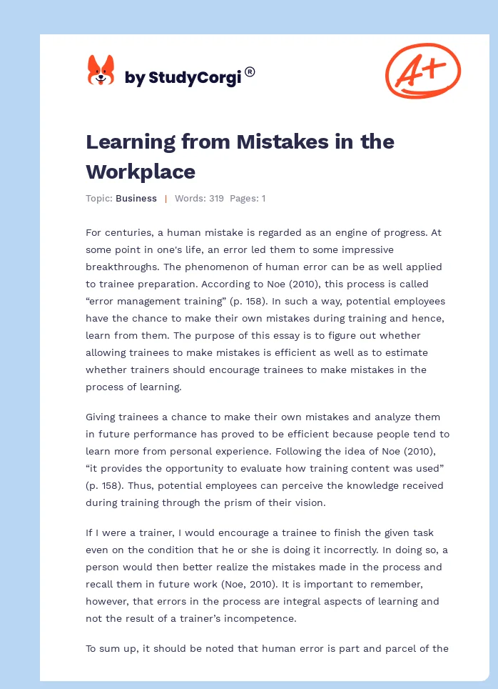 Learning from Mistakes in the Workplace. Page 1