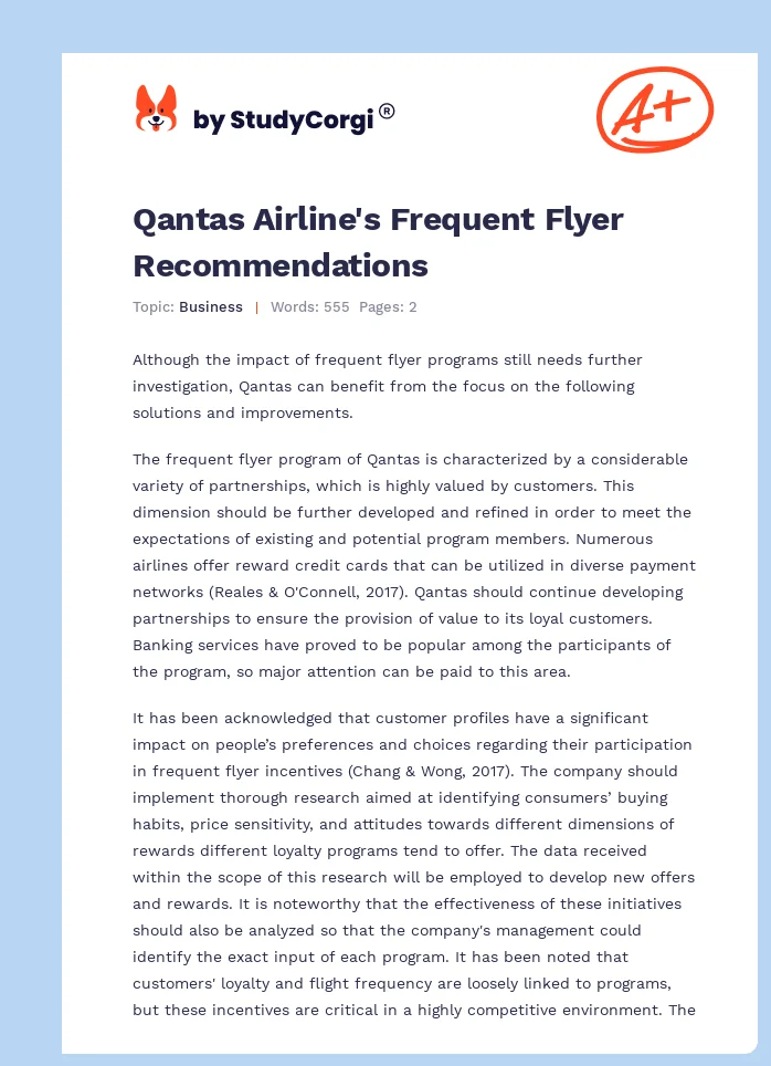 Qantas Airline's Frequent Flyer Recommendations. Page 1