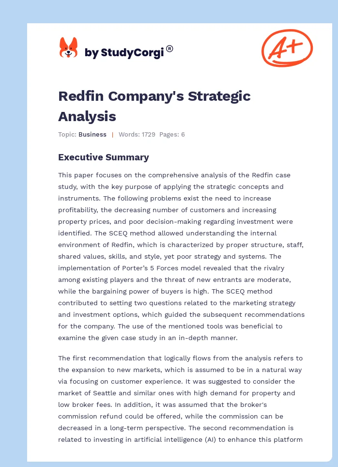 Redfin Company's Strategic Analysis. Page 1