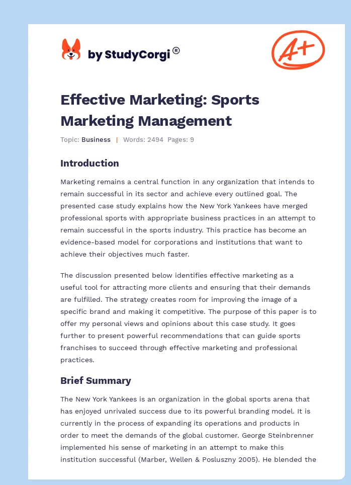 Effective Marketing: Sports Marketing Management. Page 1