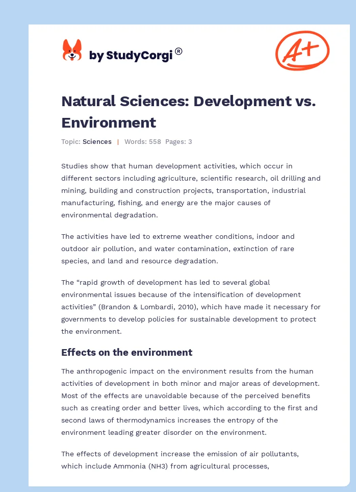 Natural Sciences: Development vs. Environment. Page 1