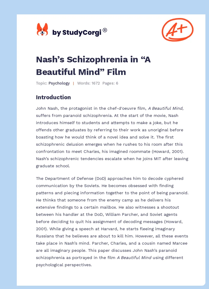 Nash’s Schizophrenia in “A Beautiful Mind” Film. Page 1