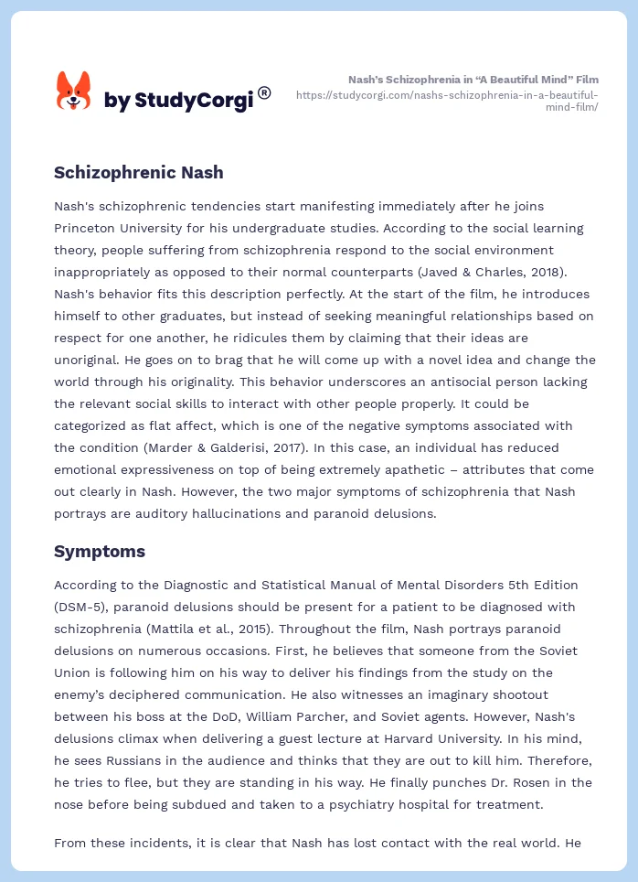 Nash’s Schizophrenia in “A Beautiful Mind” Film. Page 2