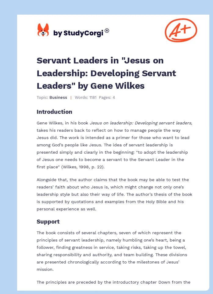 Servant Leaders in "Jesus on Leadership: Developing Servant Leaders" by Gene Wilkes. Page 1