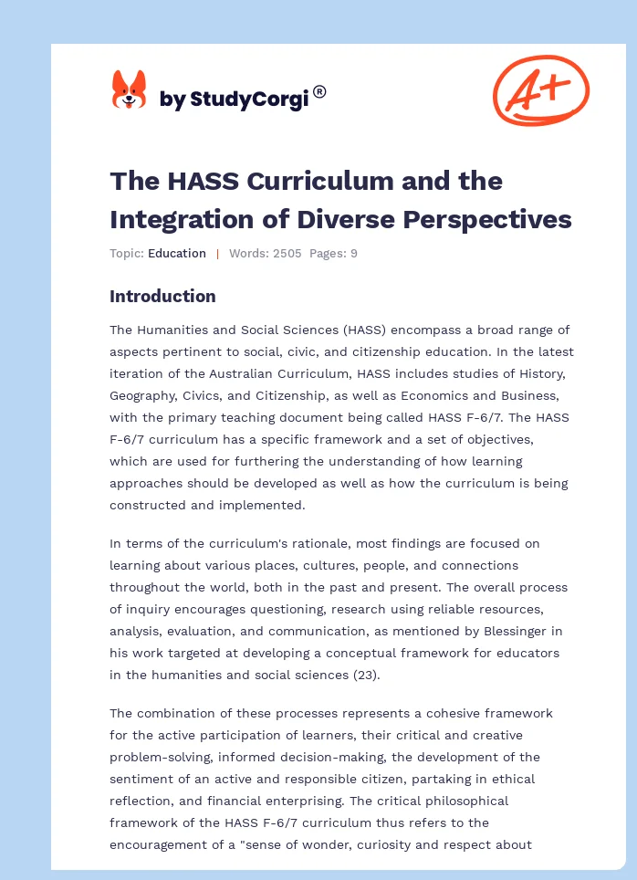 The HASS Curriculum and the Integration of Diverse Perspectives. Page 1