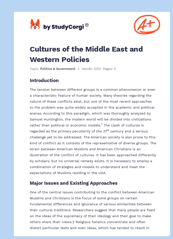 Cultures of the Middle East and Western Policies. Page 1