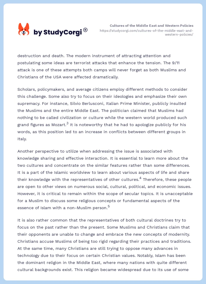 Cultures of the Middle East and Western Policies. Page 2