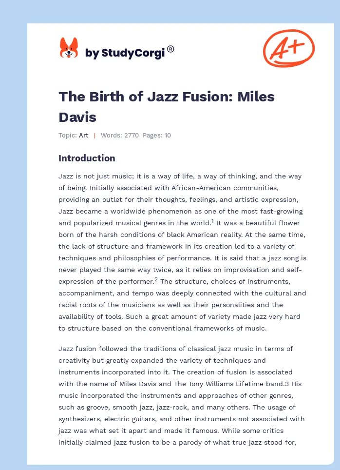 The Birth of Jazz Fusion: Miles Davis. Page 1