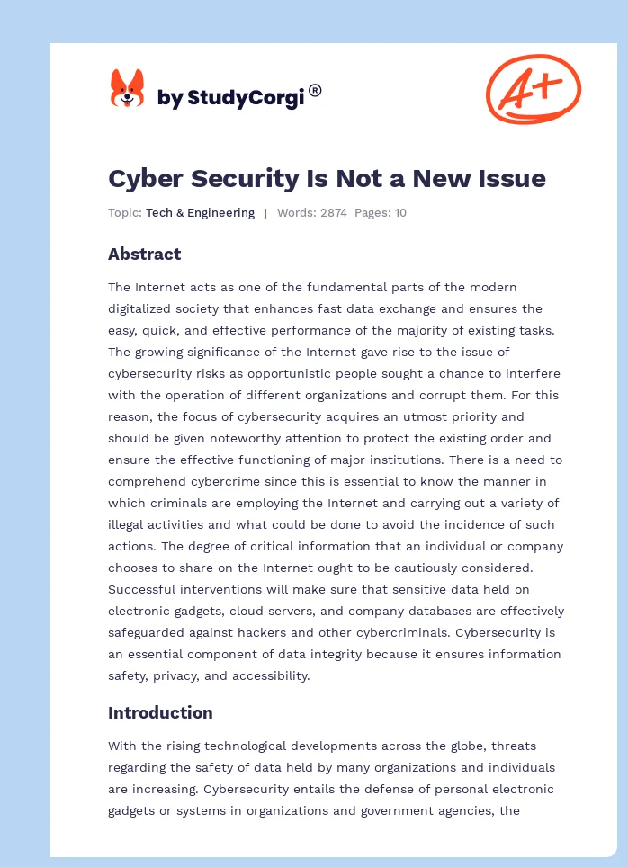 Cyber Security Is Not a New Issue. Page 1