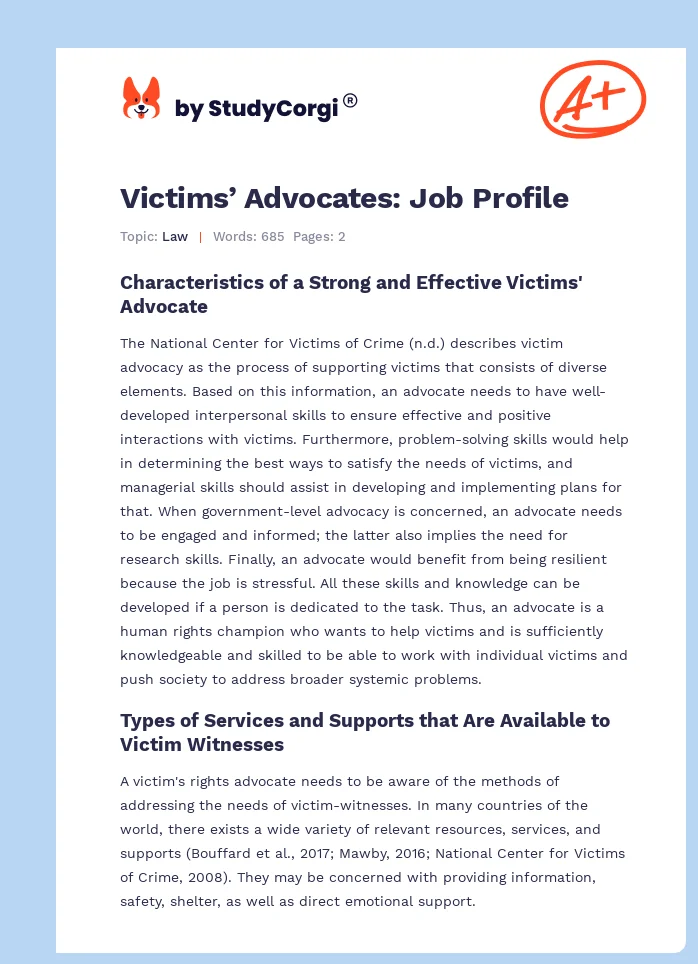 Victims’ Advocates: Job Profile. Page 1