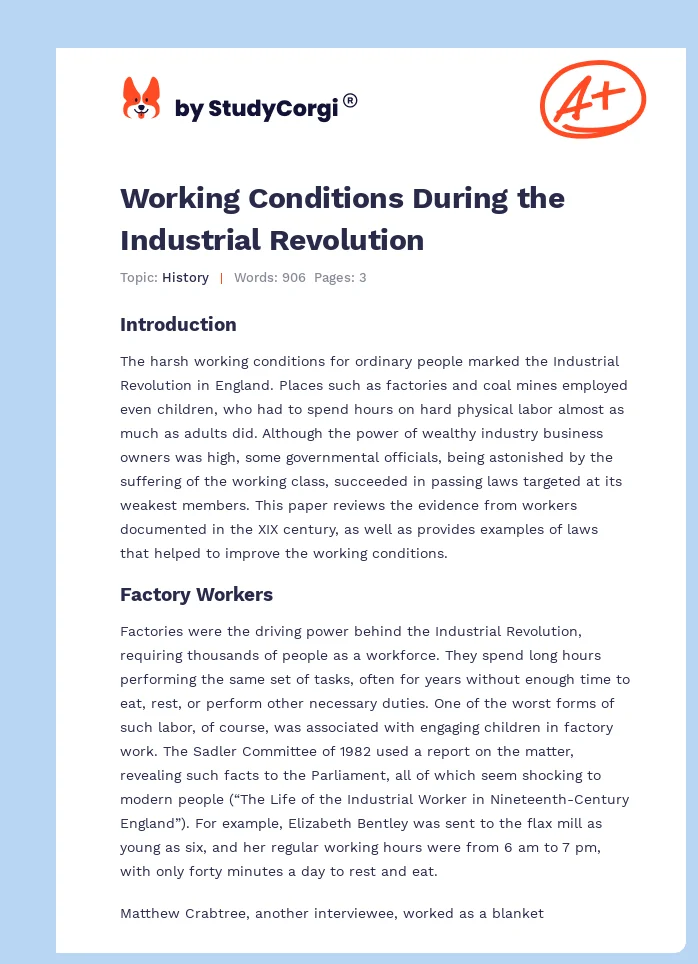 Working Conditions During the Industrial Revolution. Page 1