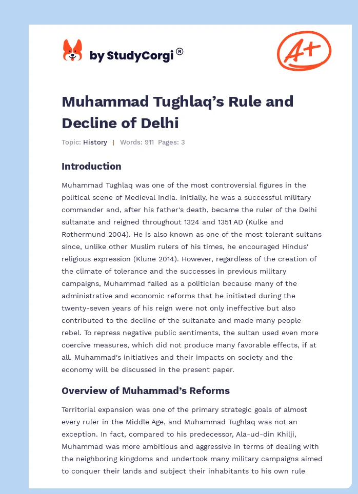 Muhammad Tughlaq’s Rule and Decline of Delhi. Page 1