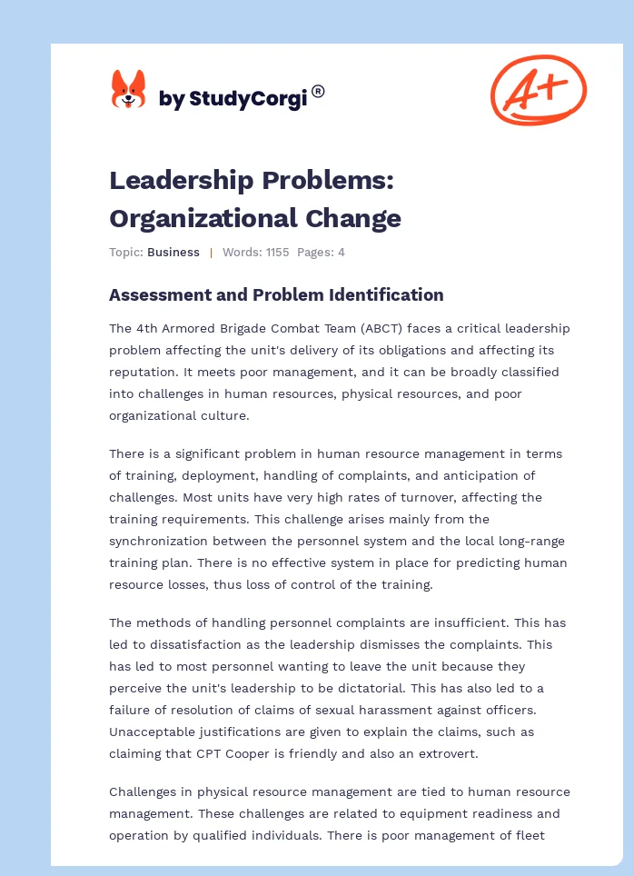 Leadership Problems: Organizational Change. Page 1
