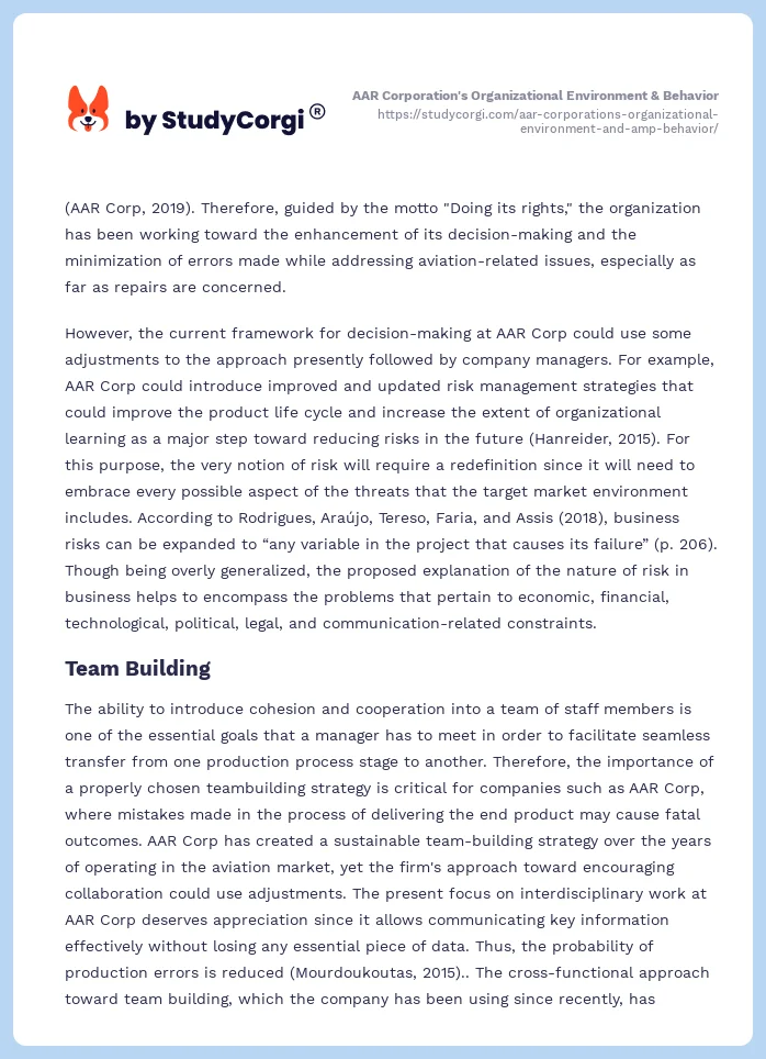 AAR Corporation's Organizational Environment & Behavior. Page 2
