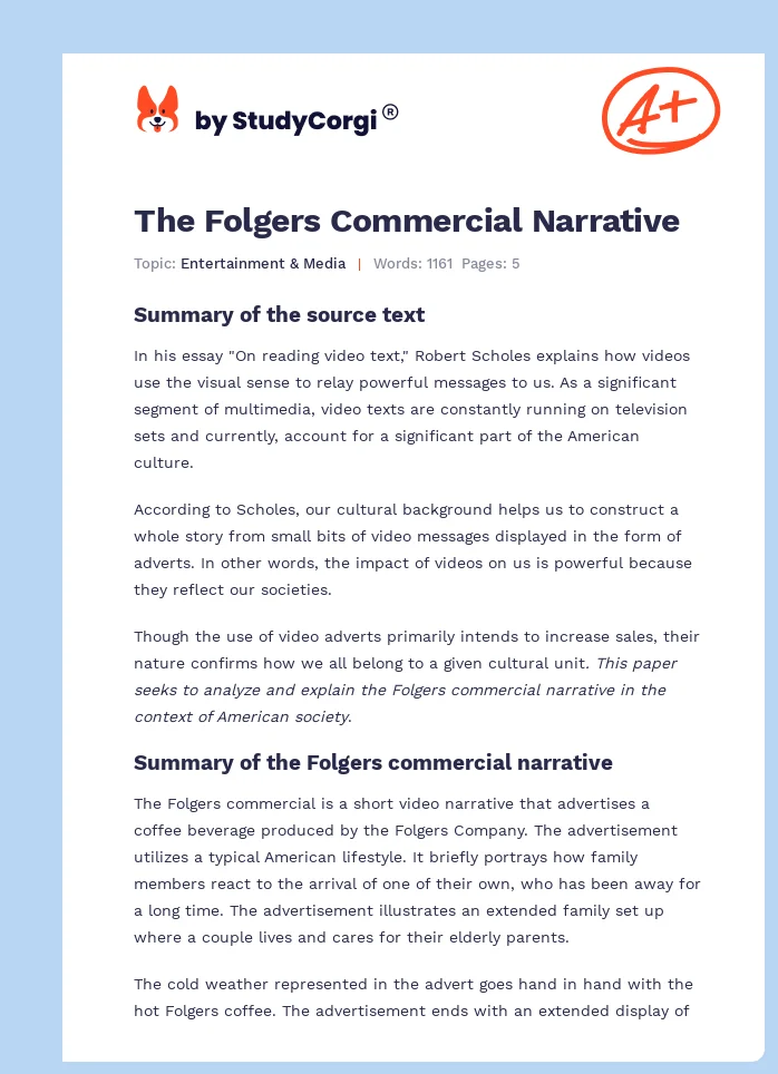The Folgers Commercial Narrative. Page 1