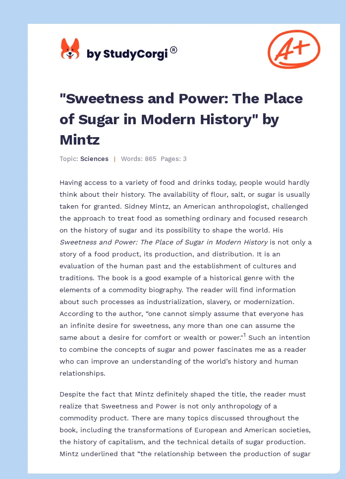 "Sweetness and Power: The Place of Sugar in Modern History" by Mintz. Page 1