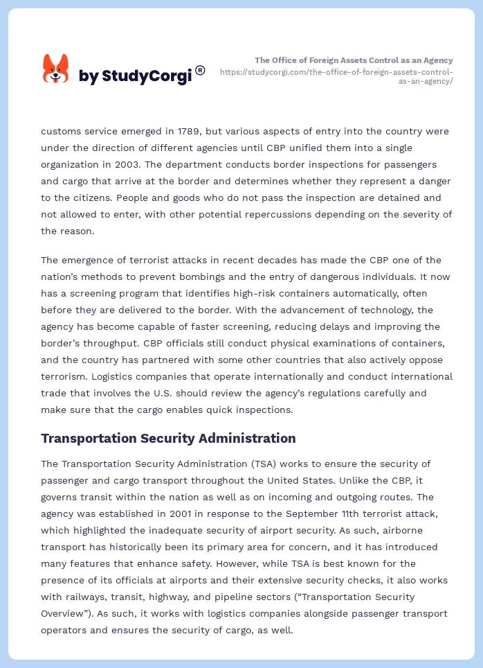 The Office of Foreign Assets Control as an Agency. Page 2
