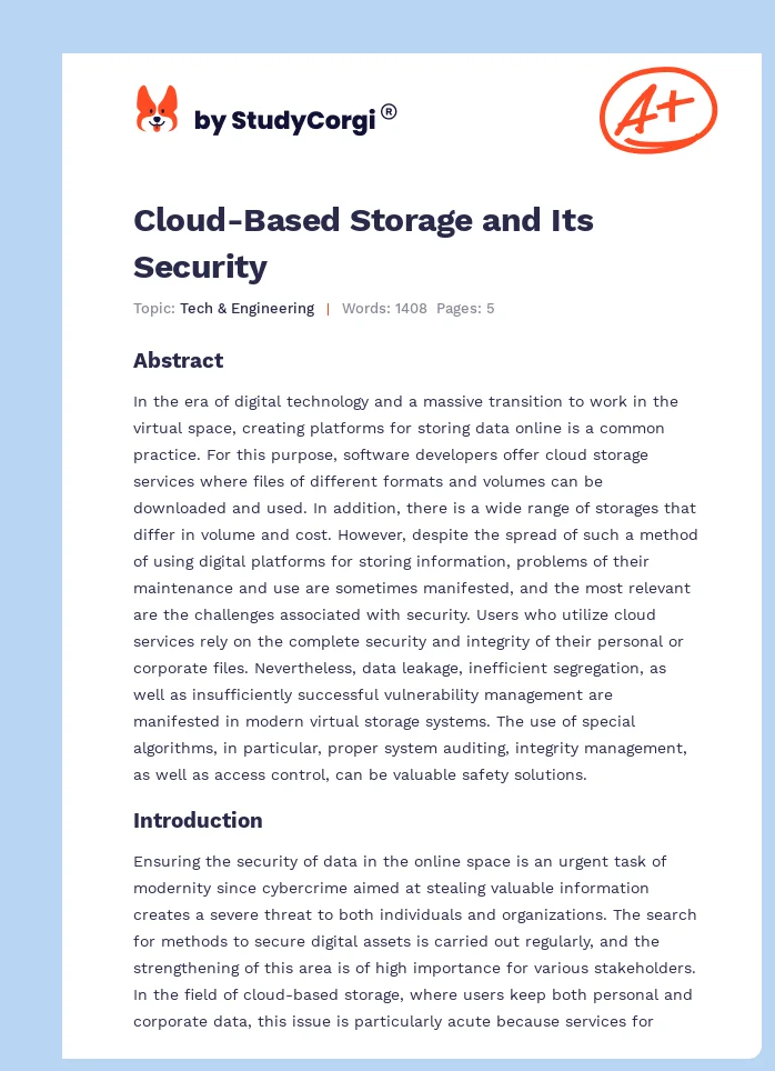 Cloud-Based Storage and Its Security. Page 1