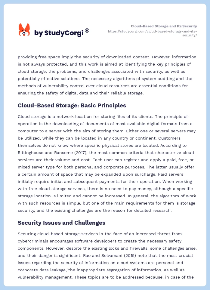 Cloud-Based Storage and Its Security. Page 2